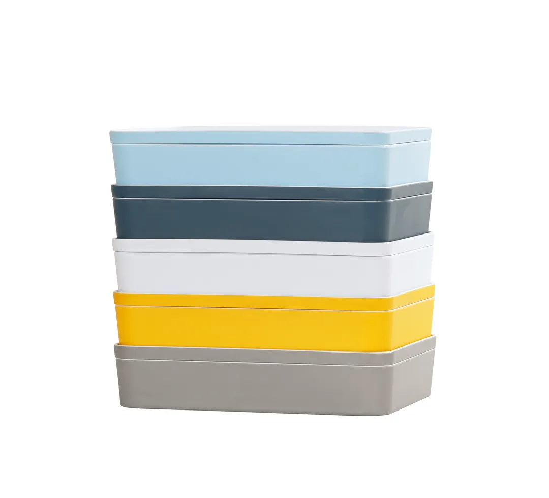Cal-Mil 24132-1410-42 Bento Box, 14"W x 10.5"D x 3"H, Dishwasher Safe Melamine, Yellow Rectangular