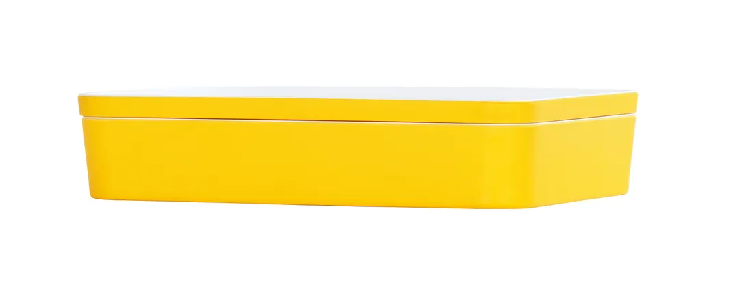 Cal-Mil 24132-1410-42 Bento Box, 14"W x 10.5"D x 3"H, Dishwasher Safe Melamine, Yellow Rectangular