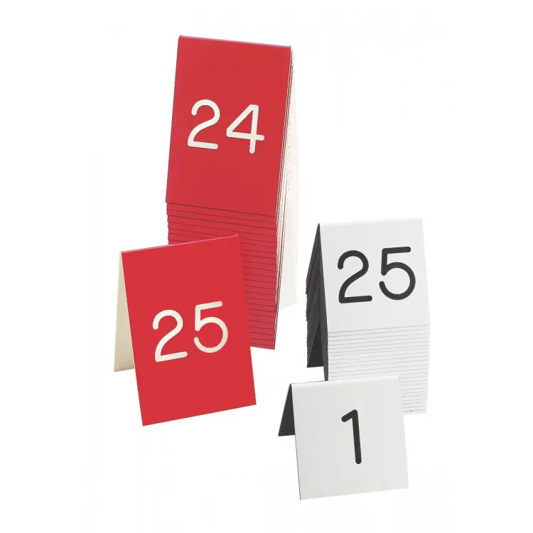 Cal-Mil 271-1 Engraved Plastic Table Number Tent, 3.5" x 5" Red/White, Double‑Sided Custom Sequence
