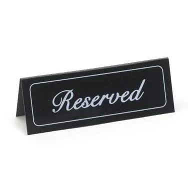 Cal-Mil 285 - Reserved Sign Tent, 5-3/4" x 2" H, Black Vinyl Plastic, Printed Both Sides, Cursive