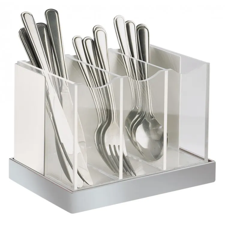 Cal-Mil 3015-55 Luxe 3-Compartment Utensil Holder, 8.25"W x 5.75"D x 6"H, Acrylic, White Metal Frame