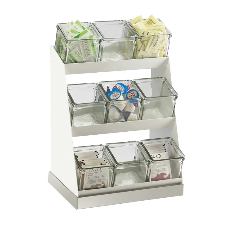 Cal-Mil 3018-55-12 Luxe Condiment Display, 12.25"W X 9"D X 15.5"H, 3-Tier (9) 4" X 4" Clear Glass Jars