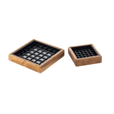 Cal-Mil 330-4-99 Madera Drip Tray, 4" x 4" Square, Rustic Pine Wood, Brown Finish, Removable Tray