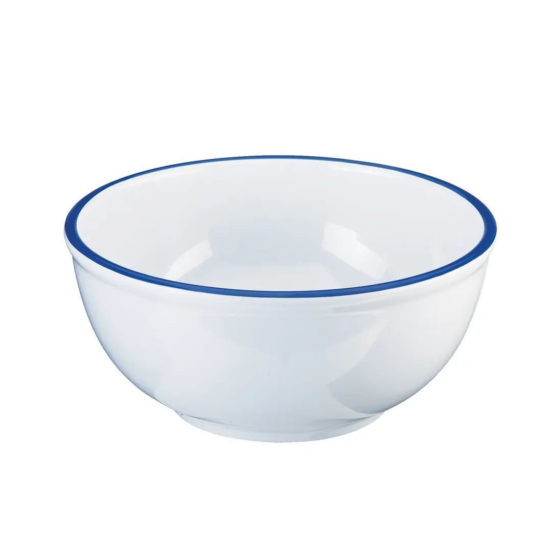 Cal-Mil 3343-10-15 Enamelware Bowl, 10.75" Dia. X 5"H, Round, Blue Rim