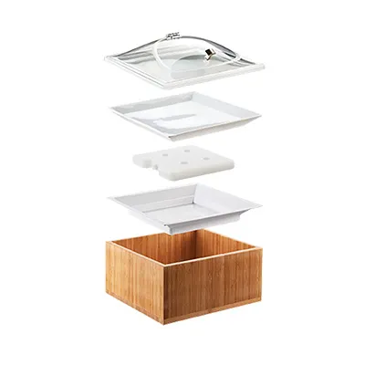 Cal-Mil 3367-60 Ice Display Housing, Square Bamboo Wood Base, 12" W x 12" D x 4.5" H, Cold Base
