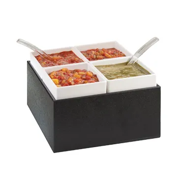 Cal-Mil 3369-13 Chilled Salsa/Dressing Server, 10.5"W X 10.5"D X 7"H (4) White Melamine Containers