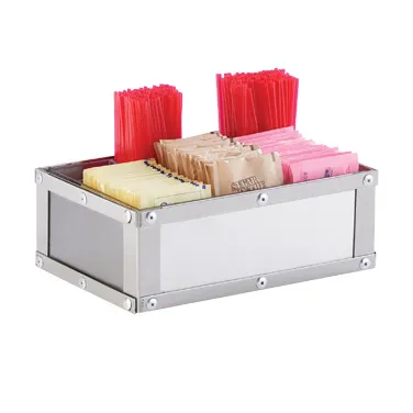 Cal-Mil 3398-55 Condiment Organizer, 9"W x 6"D x 5-1/4"H, 6‑Comp Steel, Rivet‑Accented, Silver