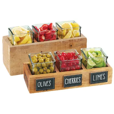 Cal-Mil 3406-6 Madera Jar Display, 14"W X 5.5"D X 6"H, Rectangular (3) 4" X 4" Glass Jars