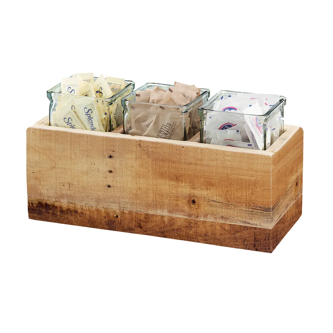 Cal-Mil 3406-6 Madera Jar Display, 14"W X 5.5"D X 6"H, Rectangular (3) 4" X 4" Glass Jars