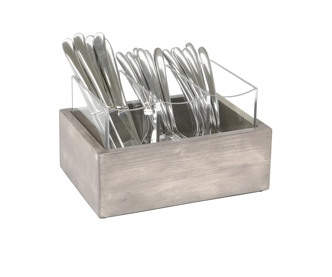 Cal-Mil 3408-110 Aspen 3-Compartment Flatware Holder, 6x9x5.25in, Gray-Washed Pine Wood