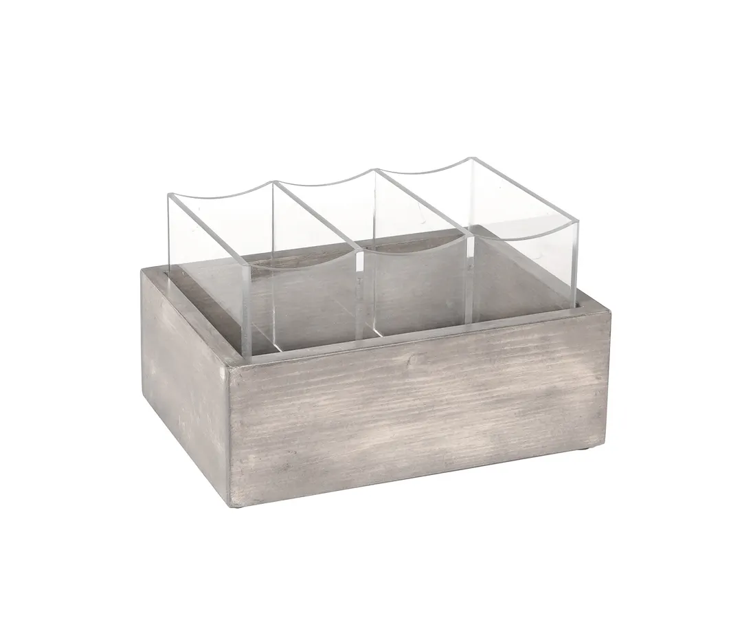 Cal-Mil 3408-110 Aspen 3-Compartment Flatware Holder, 6x9x5.25in, Gray-Washed Pine Wood
