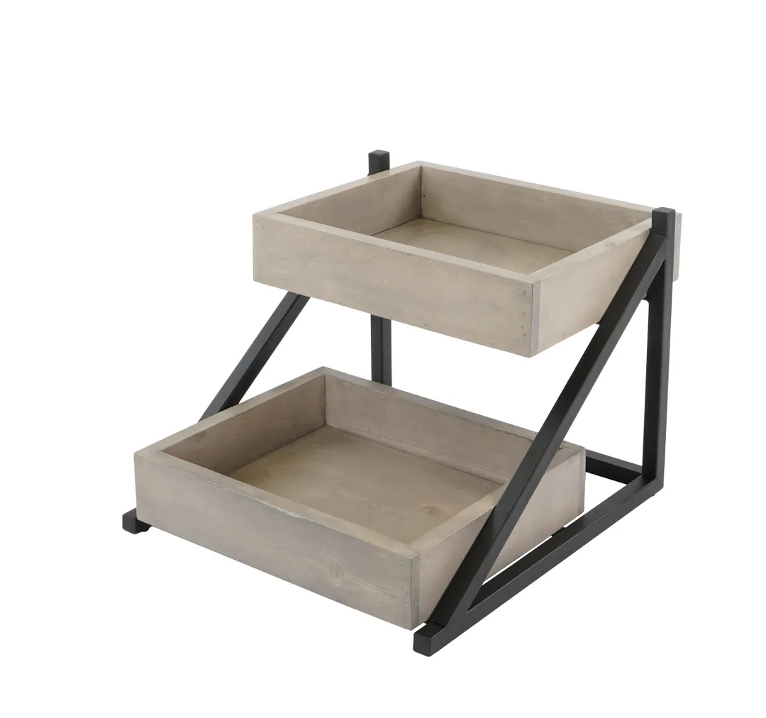 Cal-Mil 3448-110 Aspen Merchandiser, 15.5" X 16.5" X 12"H (2) Tier, Metal And Gray-Washed Pine Wood