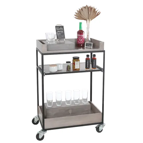 Cal-Mil 3461-110 Aspen Beverage Cart, 16x27x41, 3-Tier, Reclaimed Wood, Gray, Black Powder-Coated Metal Frame