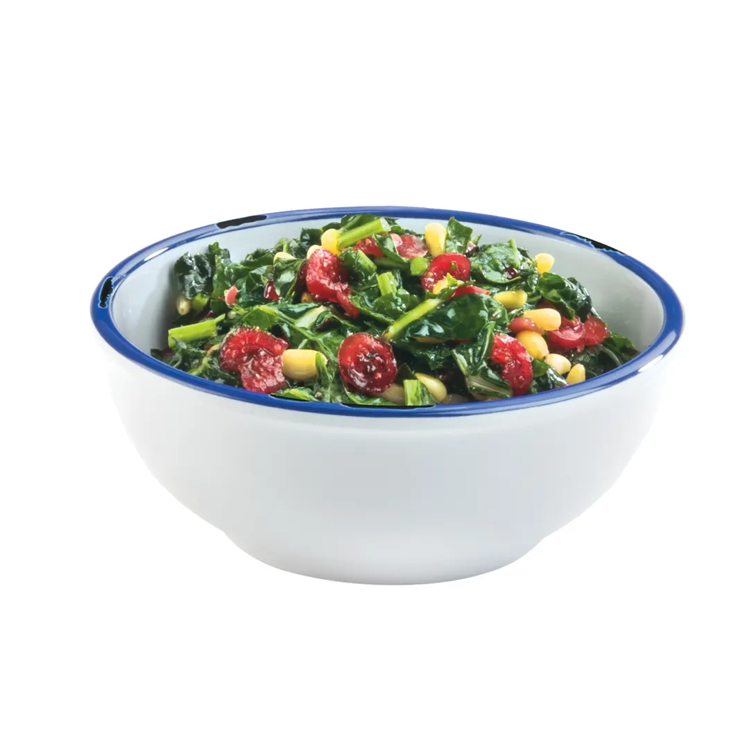Cal-Mil 3467-5-15 Bowl, 5.5" Dia., Round, White Melamine With Blue Rim