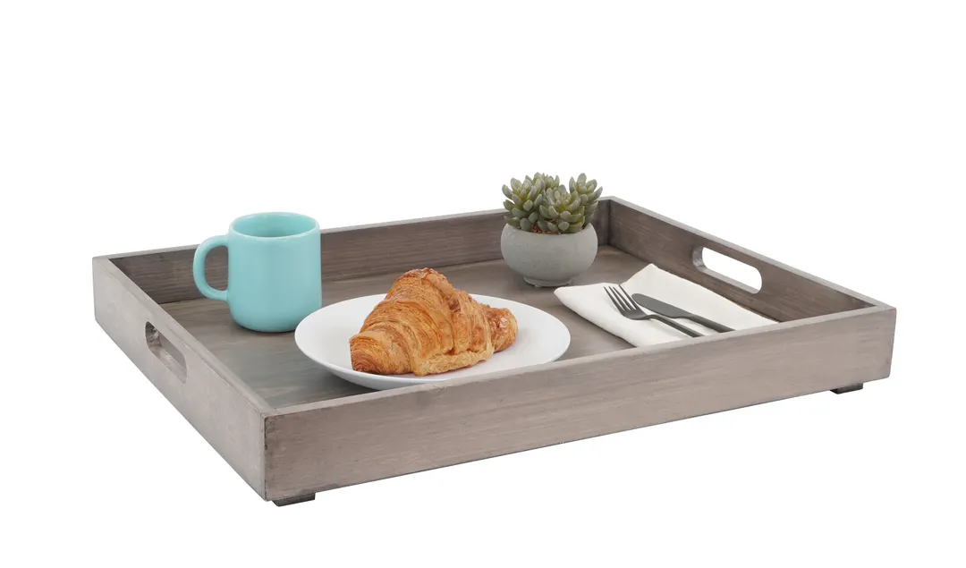 Cal-Mil 3475-2-110 Room Service Tray, 15-1/2" x 21-1/2" x 2" H, Gray‑Washed Pine Wood, Rectangular