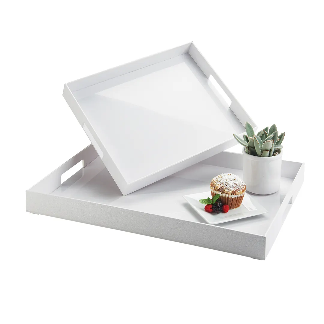 Cal-Mil 3475-2-15 Room Service Tray - 21.9" x 15.9" x 2.25" ABS Plastic With Handles, White Finish