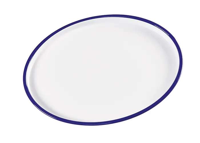 Cal-Mil 3482-15 Serving Tray, 12"W x 16"D x 1.25"H, Oval, Two Tone White Melamine Blue Enamelware