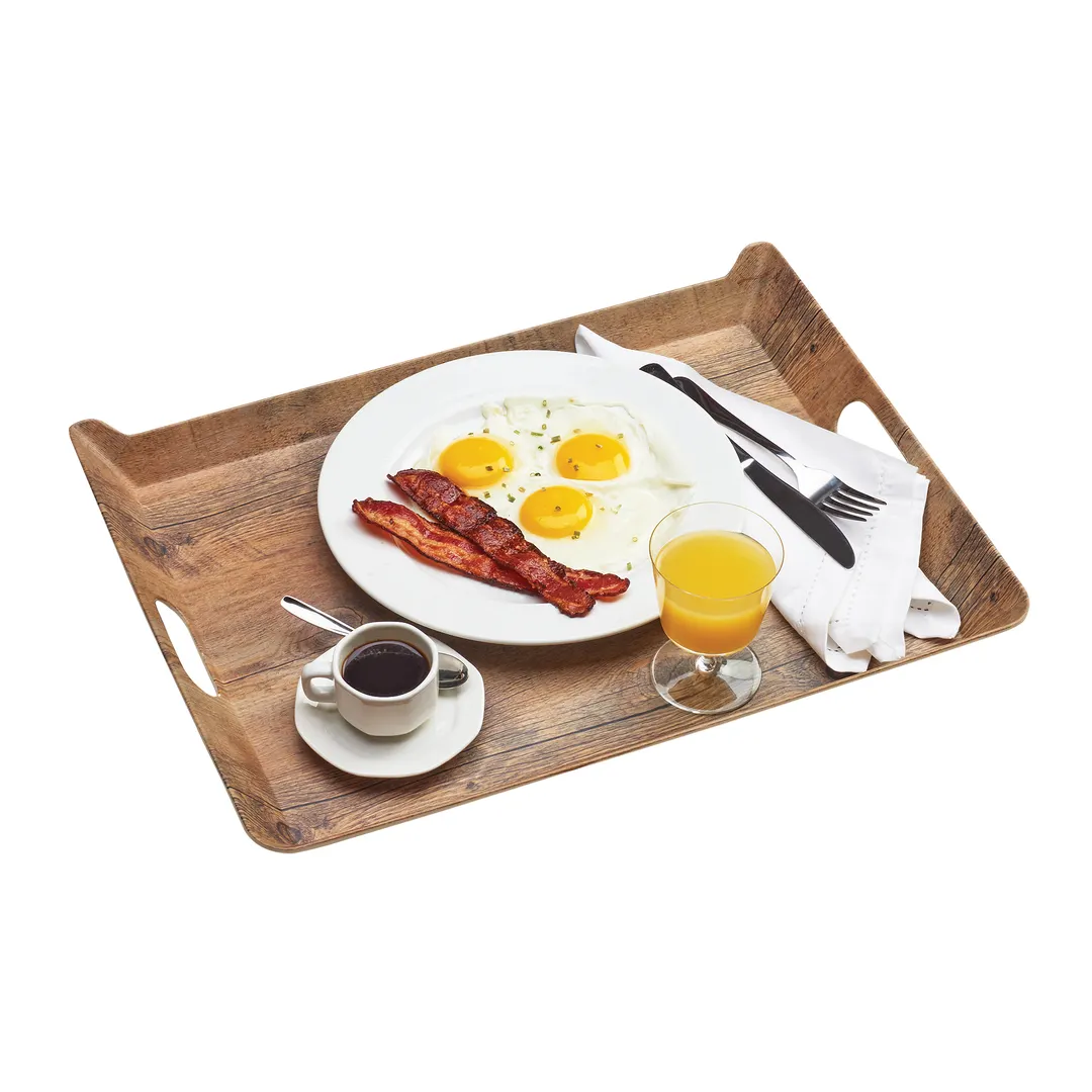 Cal-Mil 3563-47M Service Tray - 20" W x 15.5" D x 2" H Plastic, Handles, Hickory Laminate, Melamine