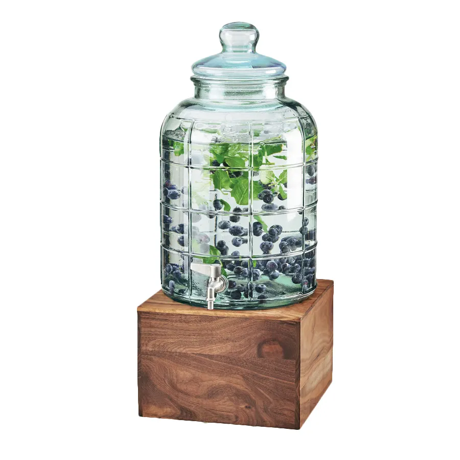 Cal-Mil 3568-2-78 Mid-Century Dispenser, 2-3 Gal, 10-1/4" W x 10-1/4" D x 21" H Glass/Walnut, Spigot