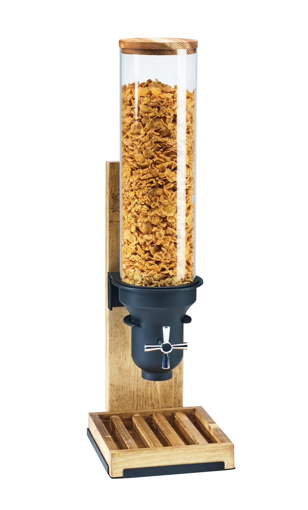 Cal-Mil 3584-1-99 Countertop Dispenser, 4.5L Cylinder, Wood Base, 8"W x 9½"D x 26½"H, Crumb Catcher
