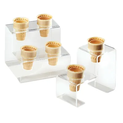 Cal-Mil 3601-4 2‑Tier Acrylic Ice Cream Cone Holder 7" W x 7" D x 6" H Holds Four Cones Clear