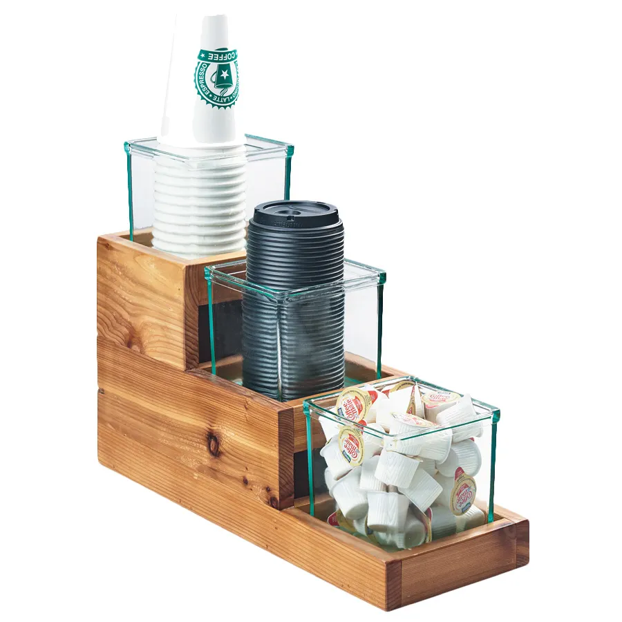 Cal-Mil 3612-4-99 Madera Condiment Stair Step Display, 5.25"W X 14.5"D X 12.5"H, 3-Tier (3) 4" X 4" Glass Jars