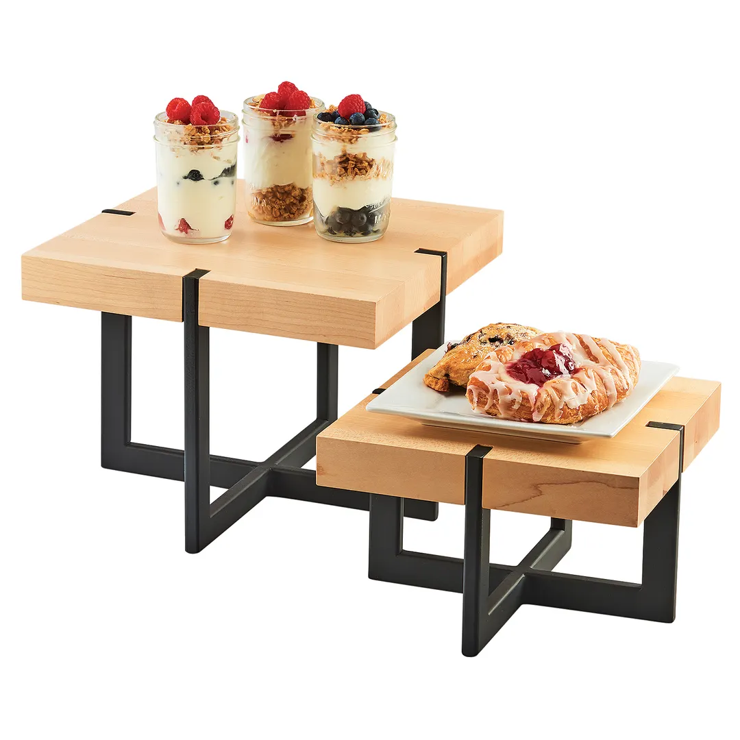 Cal-Mil 3641-12-71 Riser, 12" W x 12" D x 9" H, Black Metal Base, Maple Top, Natural, 1-2 Step