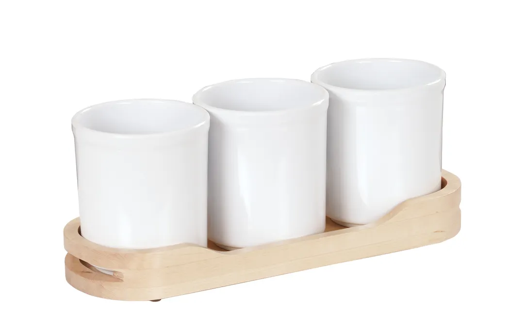 Cal-Mil 3647-32-71 Cylinder Tray, 16"W X 5.5"D X 6"H, Includes (3) 32 Oz. Melamine Jars, Blonde