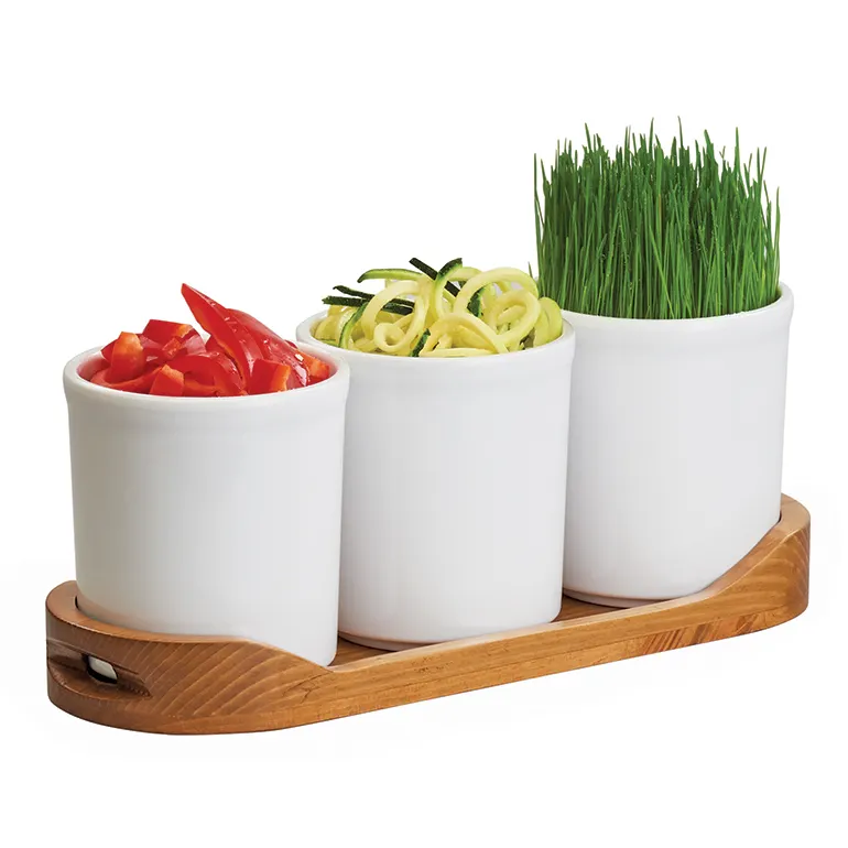 Cal-Mil 3647-32-99 Madera Cylinder Tray, 16"W x 5.5"D x 6"H, Oblong, Wood, Rustic Pine, 3 x 32 Oz Melamine Jars