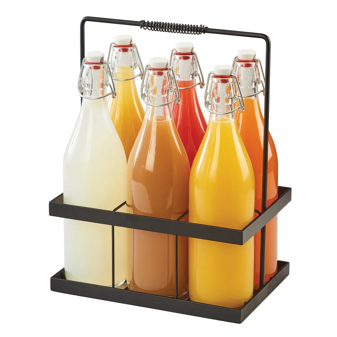 Cal-Mil 3660-13 Condiment Caddy Six 34-oz Glass Pitchers, 11" W x 7-1/2" D x 14" H, Black Metal Frame