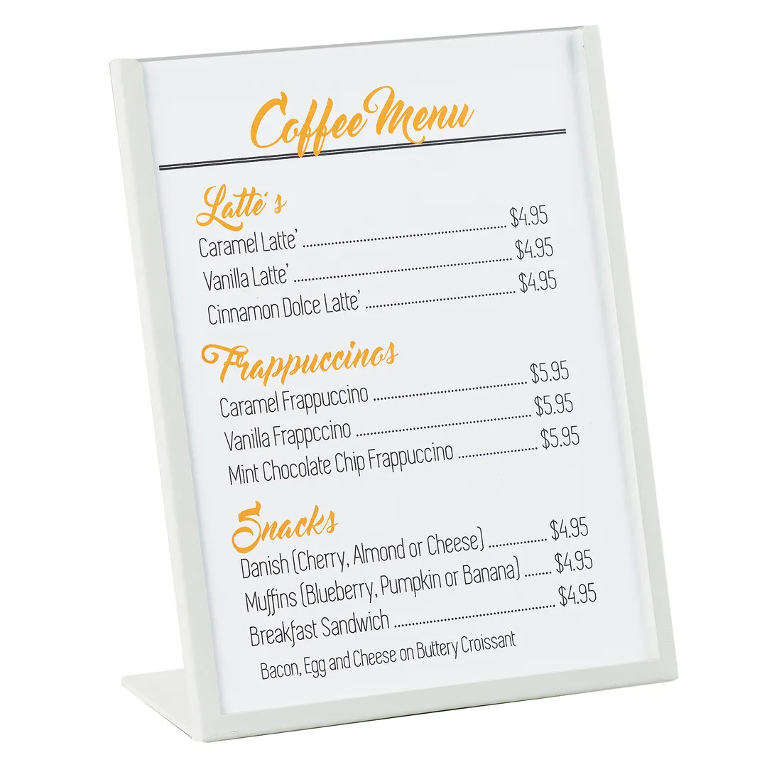 Cal-Mil 3671-811-15 Menu/Card Holder, 8.5"W x 11"H, 2 Acrylic Inserts, Metal Frame, White