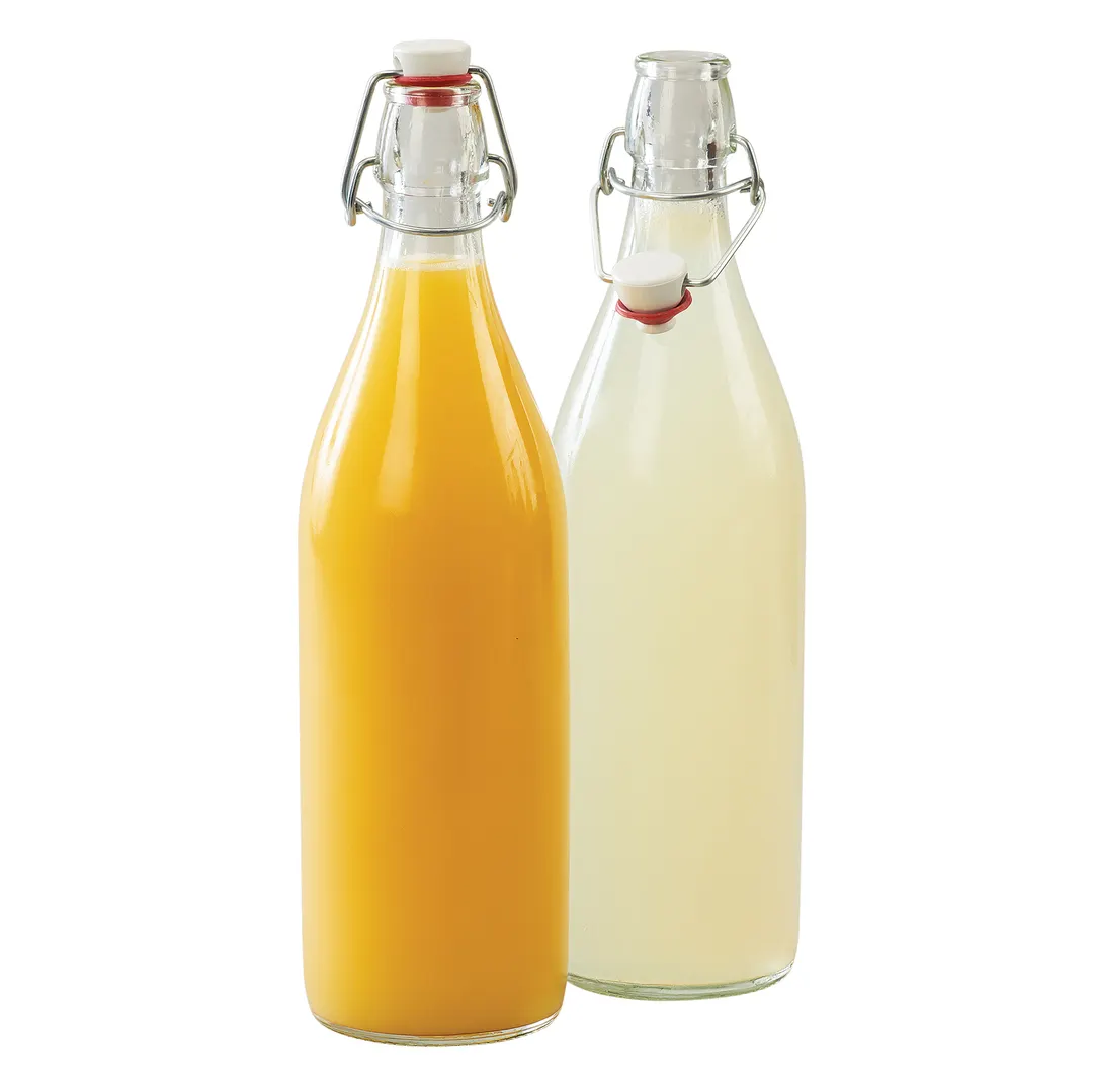 Cal-Mil 3674-34 Bottle, 34 oz. capacity, 3.25" dia. x 12.5"H, Rubber Seal, Clear Glass, Non-Tempered