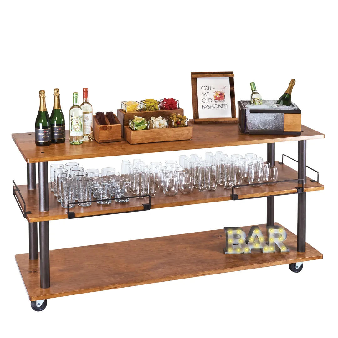 Cal-Mil 3698-4-84 Sierra U-Build Serving Cart, 48"W x 24"D x 44"H, 3 Large Wood Shelves, Bronze Beams, BPA Free