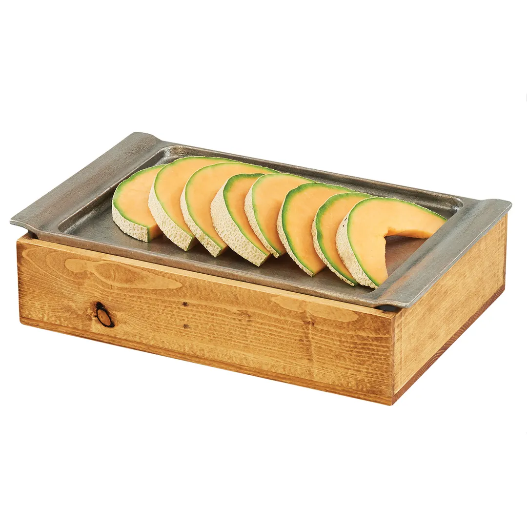 Cal-Mil 3699-915-99 Rustic Pine Ice Display, 14.5"W x 10.25"D x 3.5"H Wood Base, Cold Pack Liner