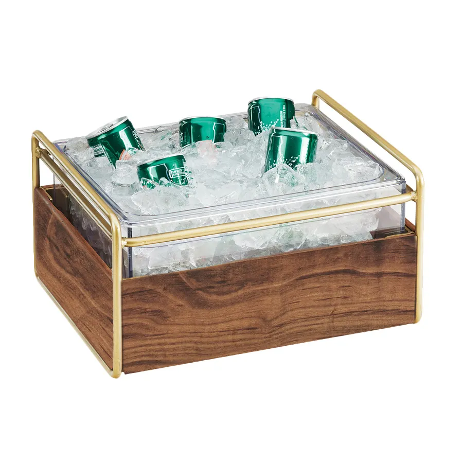 Cal-Mil 3702-10-46 Ice Housing, 11‑1/4" W x 13‑3/4" D x 7‑1/4" H, Clear Pan, Wood Brass Frame
