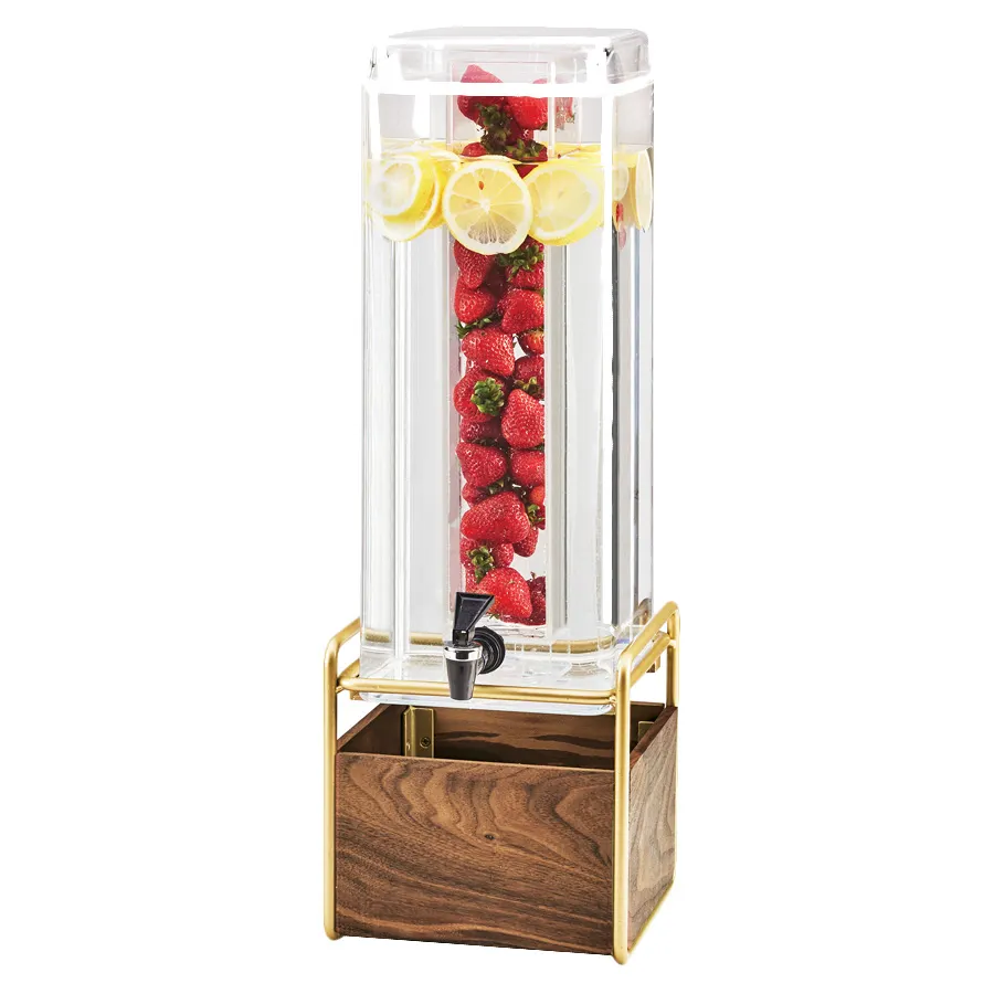 Cal-Mil 3703-3INF-46 3‑Gallon Dispenser, Single, Walnut/Brass Base, Lid & Spigot, 8¼×10×24 in