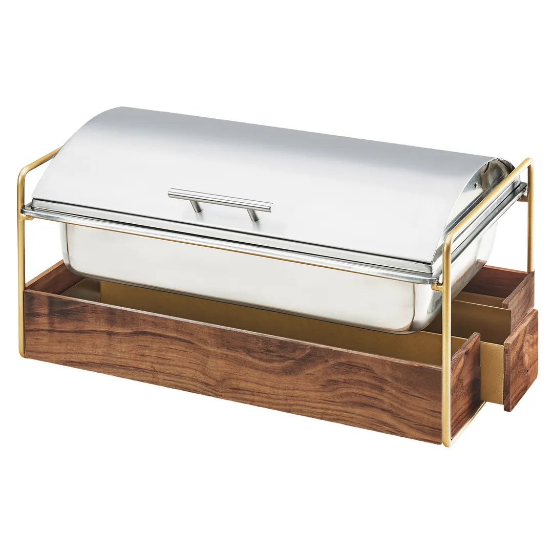Cal-Mil 3705-46 Rect Chafing Dish 8 Qt 23x17.5x13.75 In Steel Hinged Lid Windguards Brass Frame