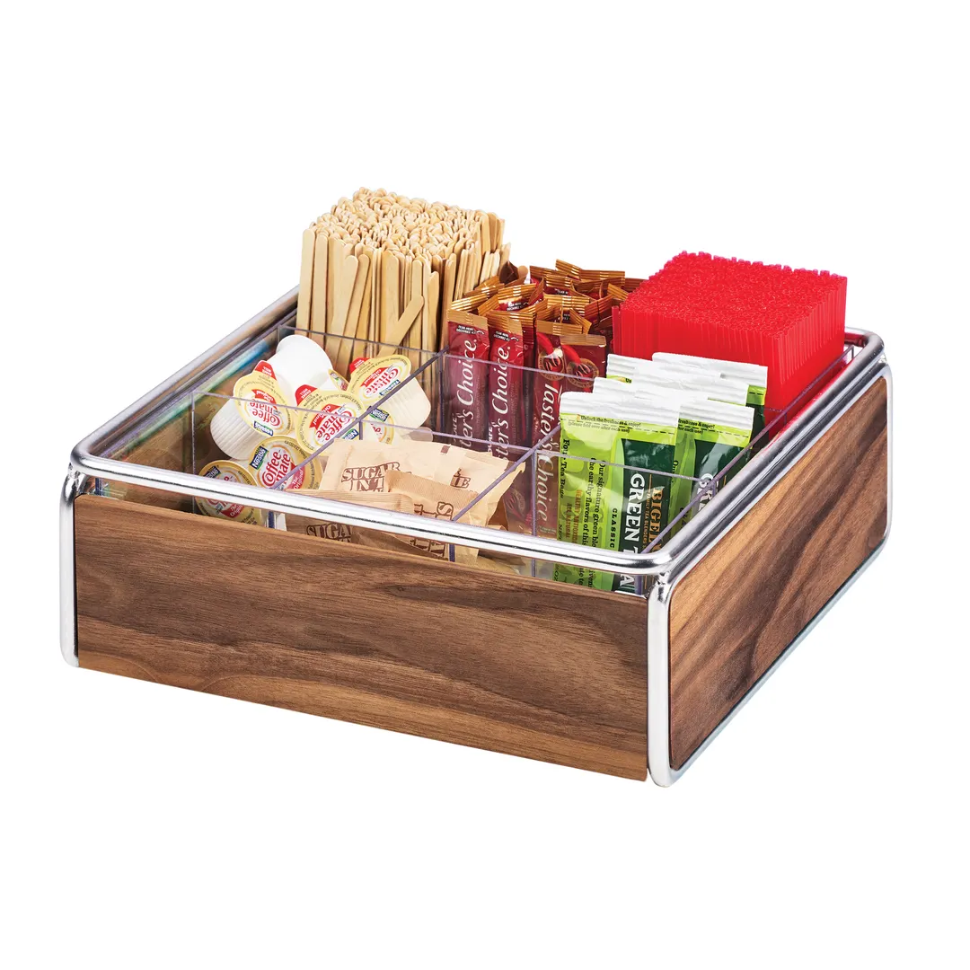 Cal-Mil 3707-49 Mid-Century Condiment Organizer, 12"W X 12"D X 4.5"H (1) 9-Compartment Plastic Insert