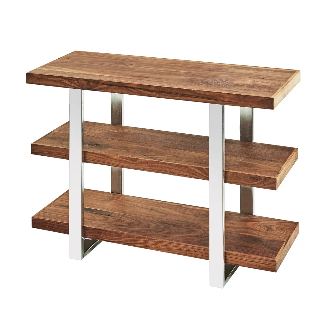 Cal-Mil 3708-49 Mid-Century Frame Riser Shelves, 32"W X 13.5"D X 25.5"H, 3-Tier (3) Walnut Shelves