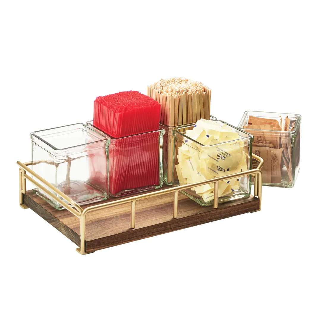 Cal-Mil 3713-46 Mid-Century Jar Organizer, 13.5"W X 8.5"D X 5"H, Rectangular (6) 4" X 4" Glass Jars