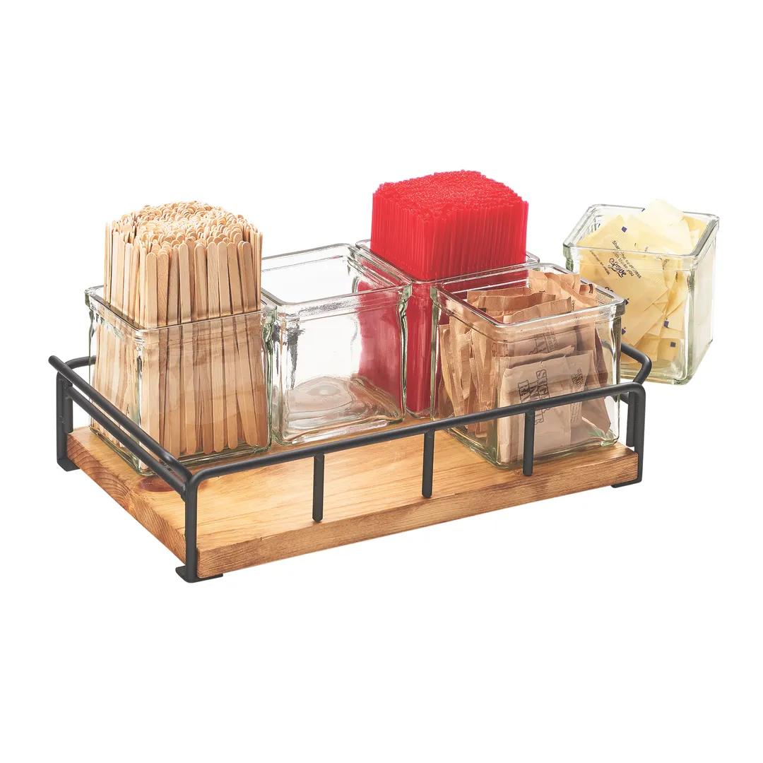 Cal-Mil 3713-99 Madera Jar Organizer, 13.5"W X 8.5"D X 5"H, Rectangular (6) 4" X 4" Glass Jars