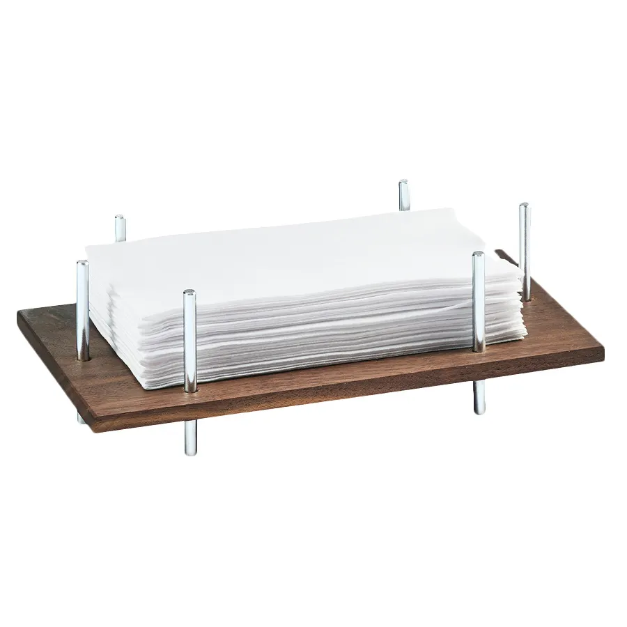 Cal-Mil 3718-49 Napkin Holder, 10"W x 5-1/2"D x 3-1/2"H, Wood/Chrome, Fits 4" x 8" Napkins