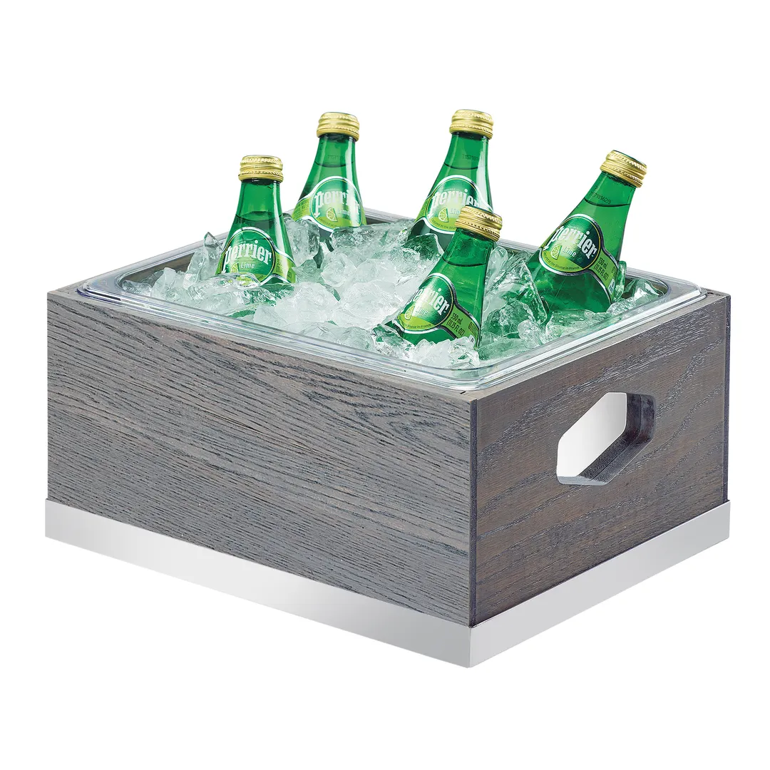 Cal-Mil 3800-10-83 Ice Housing, 13-1/4" W x 11" D x 7-1/4" H Gray Oak, Clear Pan, Cutouts, Base