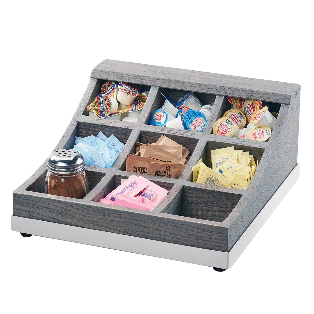 Cal-Mil 3801-83 Ashwood Condiment Display, 13"W X 13.5"D X 6.25"H (9) Section, Mirrored Base Trim