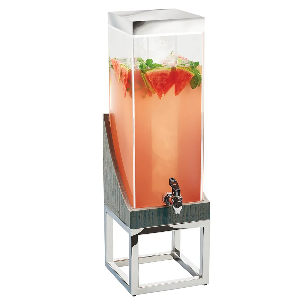 Cal-Mil 3804-3-83 - 3‑Gallon Beverage Dispenser, 8x8x26in, Gray‑Wash Oak Base Ice Chamber, Drip Tray
