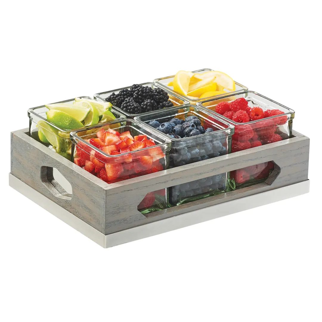 Cal-Mil 3805-83 Ashwood Jar Display, 12.75"W X 9"D X 4.5"H (6) 4"W X 4"D X 4"H Glass Jars
