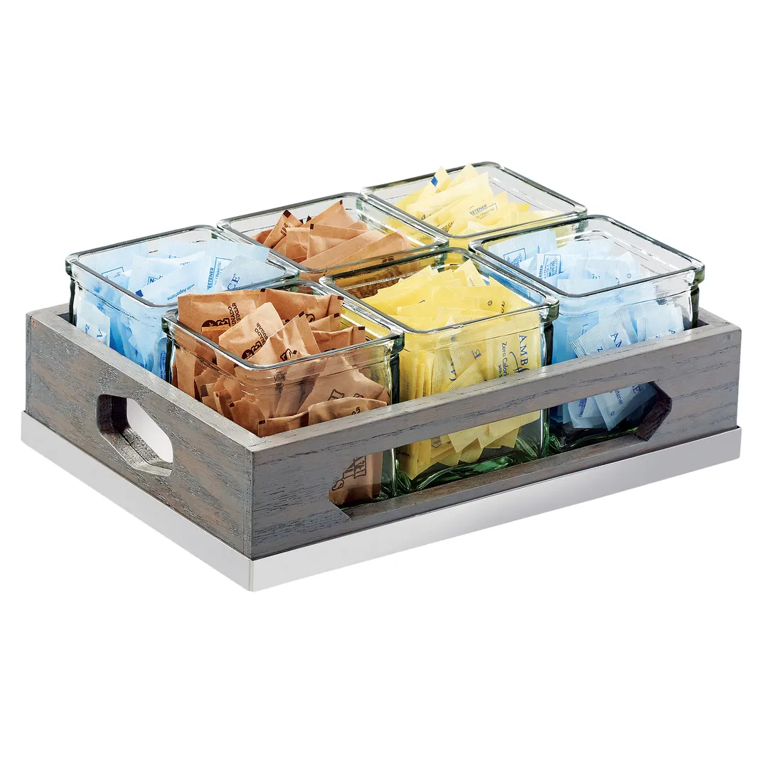 Cal-Mil 3805-83 Ashwood Jar Display, 12.75"W X 9"D X 4.5"H (6) 4"W X 4"D X 4"H Glass Jars