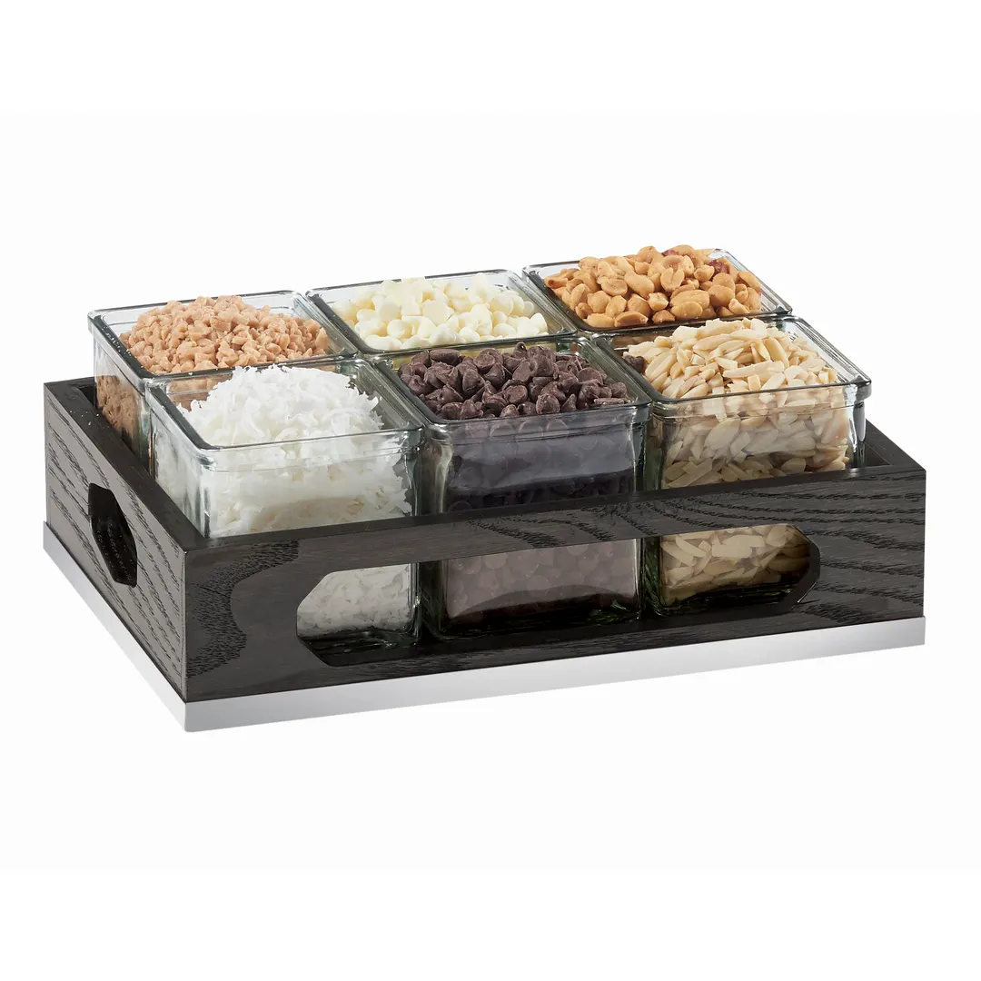 Cal-Mil 3805-87 Cinderwood Jar Holder Tray, 12.75"W X 9"D X 5-1/8"H, Rectangular (6) Glass Jars Included