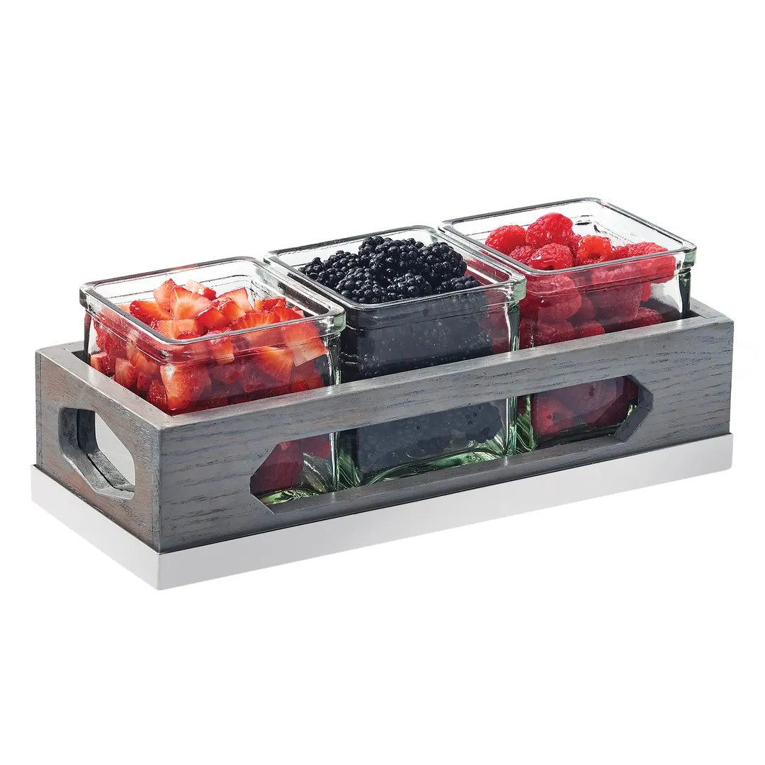 Cal-Mil 3806-83 Ashwood Jar Display, 12.75"W X 5"D X 4.5"H (3) 4"W X 4"D X 4"H Glass Jars, Rectangular