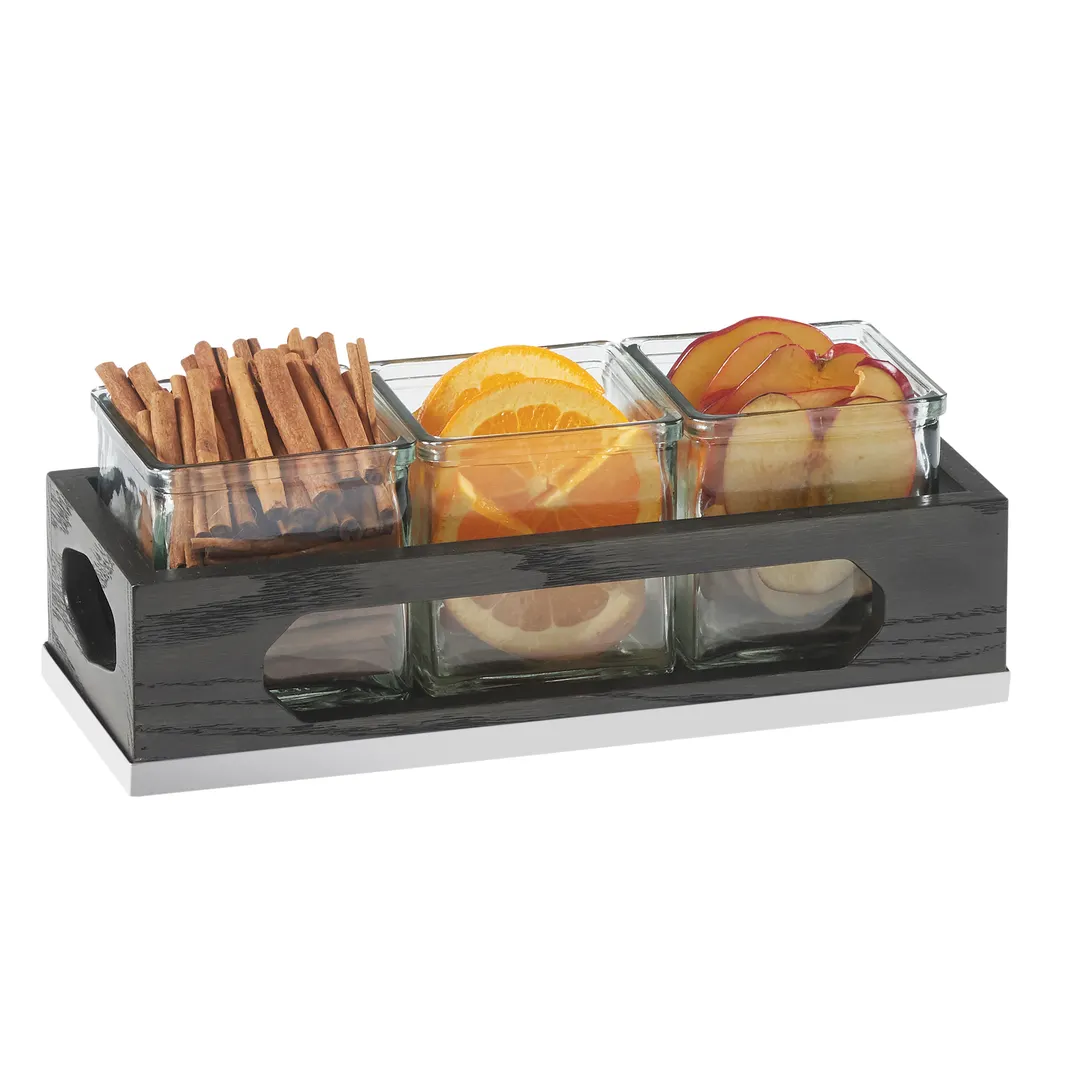 Cal-Mil 3806-87 Cinderwood Jar Holder Tray, 12.75"W X 5"D X 5-1/8"H, Rectangular (3) Glass Jars Included
